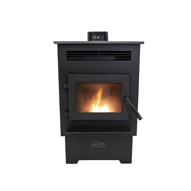A heating stove is shown. Shop stoves. 